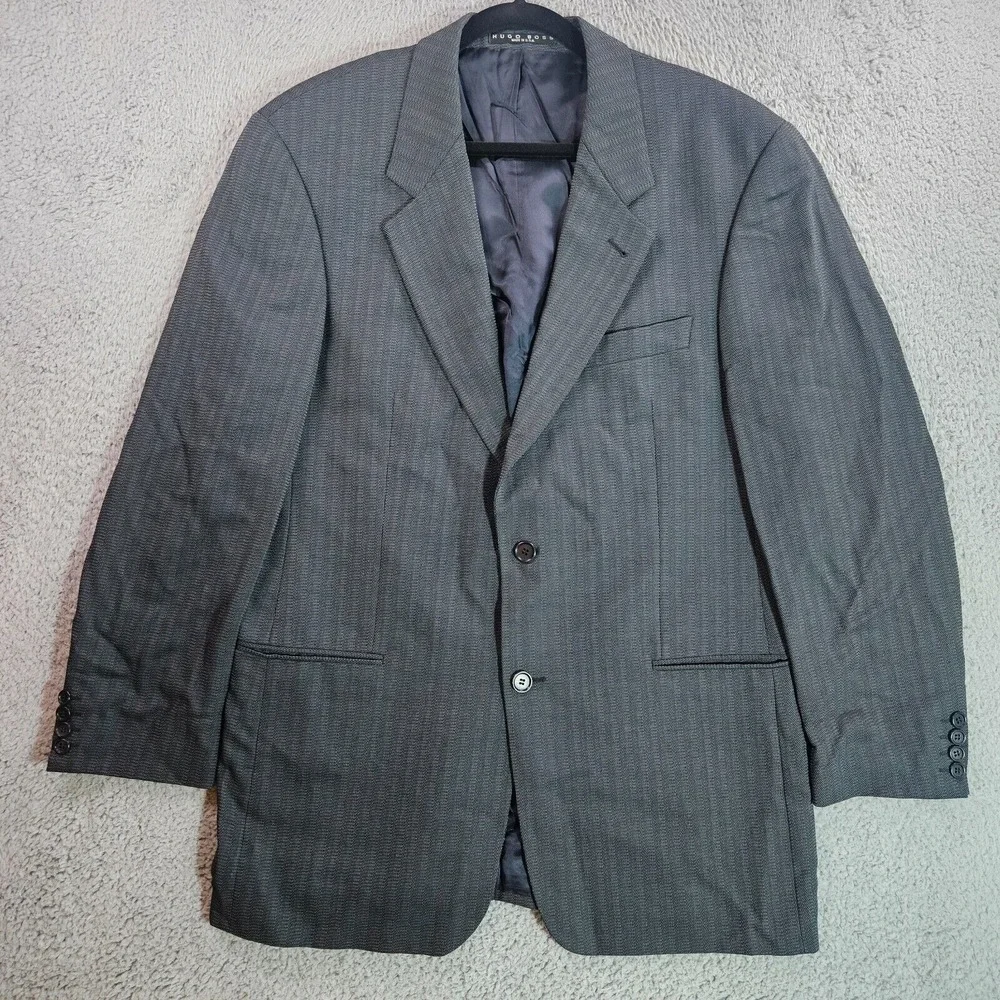 Boss Hugo Boss Suit Blazer Men 42L‎ Wool Textured Black Made In USA